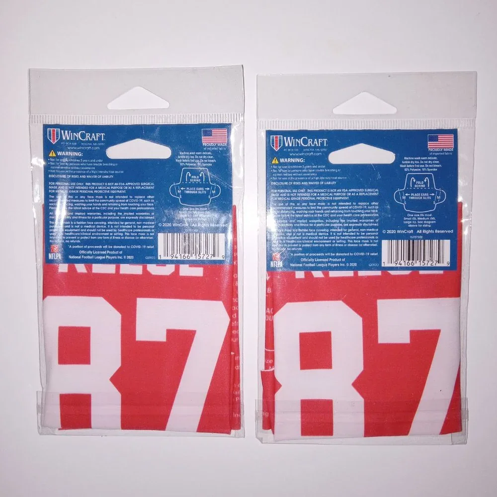 Set of 2: Travis Kelce KC #87 NFLPA Fan Masks Face Covers New